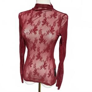 Missguided Red Floral Lace Layering Long Sleeve Shirt
